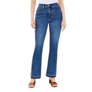 Loft The Slim Flare Released Raw Hem High Rise Medium Wash Jeans size 14 / 32